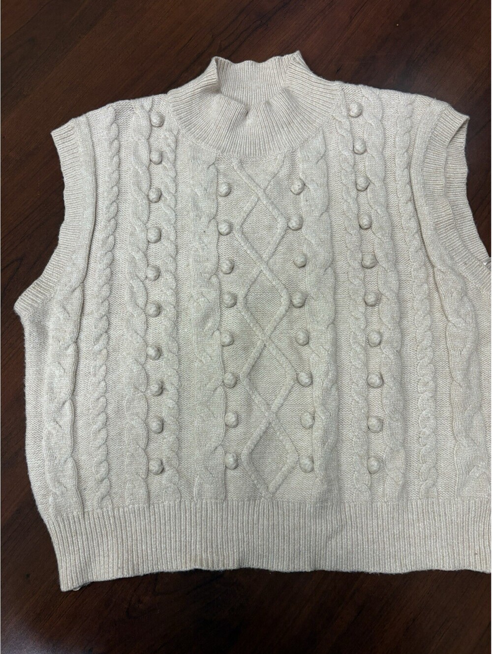 DEBUT CABLEKNIT POM POM BAUBLE SWEATER VEST CREAM SIZE SMALL